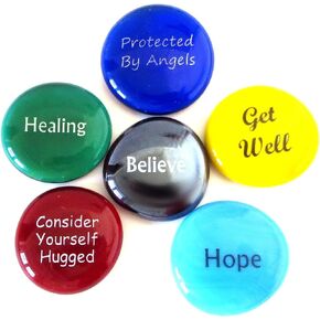Get Well Glass Stones, 6 Messages to Bring Comfort and Hope for a Fast Recovery. Packaged in a Deluxe Gift Box
