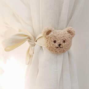 2 Pack Cute Curtain Tiebacks Cartoon Bears Embroidered Animal Shape Bedroom Accessories (White)
