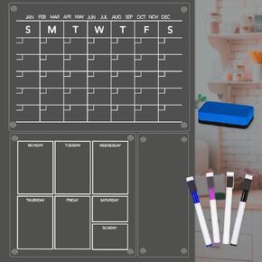 3 Planning Boards Clear White Acrylic Calendar for Fridge 8pc Set. Monthly Planner, Weekly Magnetic Calendar, Blank Dry Erase Board for Refrigerator, Magnet Markers, Eraser in Saudi Arabia