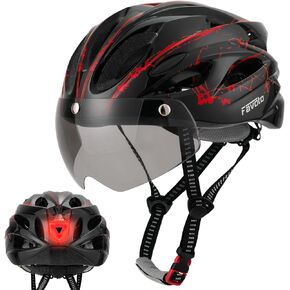 Favoto Bike Helmet Adult - Bicycle Helmet for Men Women Lightweight Cycling Helmets with Led Light Detachable Magnetic Goggles, Breathable Road Bike Mountain Ebike Helmets Adjustable Dial Fit
