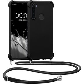 kwmobile Crossbody Case Compatible with Xiaomi Redmi Note 8 (2019/2021) Case - TPU Silicone Cover with Strap - Black