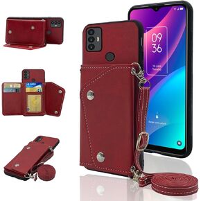 Compatible with TCL 30 SE/30E/306/305 Wallet Case with Crossbody Shoulder Strap, Stand Leather Credit Card Holder Accessories Cell Phone Cover for TCL30SE 30SE 2022 6.52 6165S Women Men Brown