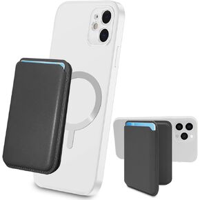 Phone Card Holder, Leather Phone Wallet Stick On, Stretchy Card Holder for Back of Phone Credit Card Holder (Black)