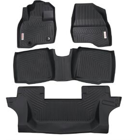 Floor Mats 2 Row Liners Set & Cargo Liners Custom Fit for 2015-2019 Ford Explorer,All Weather Guard Heavy Duty Waterproof TPE Rubber Car Mats & Rear Trunk Mats,Black