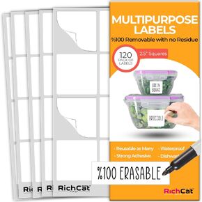 Reusable Multipurpose Blank Labels for Food Containers, Freezer, Fridge – 120pcs Labels for Organizing - Erasable Kitchen Labels - Removable Labels - Labels for Jars, Storage, Pantry (Blank Labels) in Saudi Arabia