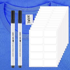 Outus 100 Pieces No-Iron Clothing Labels Wash Writable Self Adhesive Name Labels Tags with Permanent Fabric Marker for Nursing Home Daycare, Washer and Dryer
