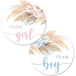 Pampas Grass Team Girl, Team Boy Gender Reveal Stickers - 40 Labels (20 of Each Design)