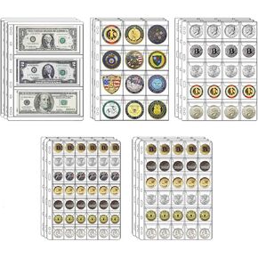 15 Sheets Coin Collection Supplies Pages, 5 Sizes Coins Collecting Pocket Page with Standard 9 Hole Coin Binder Sleeves for Coin Stamp Currency Collection