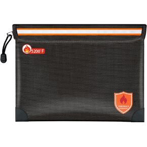 Fireproof Document Bag 2200°F/5200°F, 15×11"with Zipper and Reflective Strip,Heat Insulated Fireproof/Waterproof Bag for Cash, Documents and Valuables, Large Black-5200°F