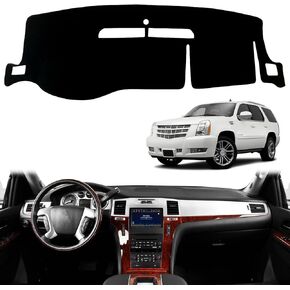 Dashboard Dash Board Cover Mat Pad Carpet Non-Slip Custom Compatible with Cadillac Escalade 2007-2014 Without Cutout for Dash Speaker Protector Sunshield (Black Trim)