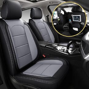 AOOG Leather Car Seat Covers with Car Backseat Organizer, Universal Automotive Vehicle Seat Cover for Most Sedan SUV Pick-up Truck, Front Pair, Beige