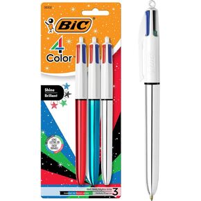 BIC 4-Color Shine Retractable Metallic Ball Pens, Medium Point (1.0mm), 3-Count Pack, Retractable Ball Pen With Long-Lasting Ink