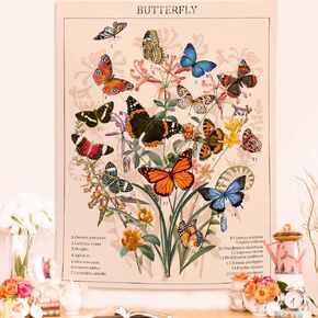 Accnicc Butterfly Tapestry Flower Tapestries Vintage Vertical Floral Tapestry Wall Hanging Colorful Retro Art Aesthetic Wall Tapestry for Bedroom Dorm Living Room (Beige, 36'' × 48'')