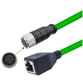 M12 4-pin D-Code Female to RJ45 Female High Flex Cat6 Industrial Ethernet Cable PVC Twisted Pair Cable 1Meter