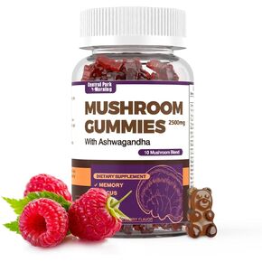 Mushroom Gummies 60pcs 10x Mushroom Supplement with Ashwagandha for Immune Health, Mood & Stress Support