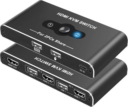 KVM Switch HDMI 1 Monitors 2 Computers, USB KVM Switches for 2 Computers Share 1 Keyboard Mouse and 1 Monitor, USB Switch 2 Computers Support 4K@60Hz, HDMI Switch Keyboard Mouse Switch in Saudi Arabia