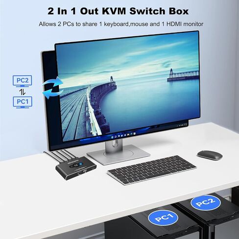 KVM Switch HDMI 1 شاشات 2 جهاز كمبيوتر، مفاتيح USB KVM لجهازي كمبيوتر مشاركة 1 لوحة مفاتيح وماوس وشاشة واحدة، مفتاح USB 2 جهاز كمبيوتر يدعم 4K@60 هرتز، مفتاح ماوس لوحة مفاتيح HDMI in Kuwait