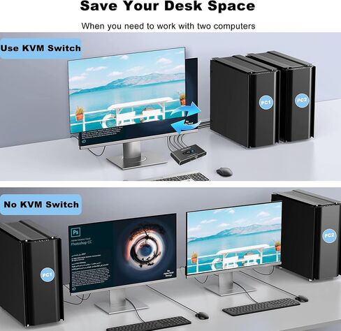 KVM Switch HDMI 1 شاشات 2 جهاز كمبيوتر، مفاتيح USB KVM لجهازي كمبيوتر مشاركة 1 لوحة مفاتيح وماوس وشاشة واحدة، مفتاح USB 2 جهاز كمبيوتر يدعم 4K@60 هرتز، مفتاح ماوس لوحة مفاتيح HDMI in Kuwait