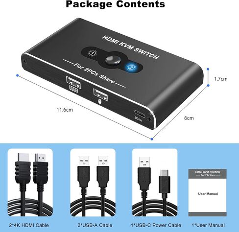 KVM Switch HDMI 1 شاشات 2 جهاز كمبيوتر، مفاتيح USB KVM لجهازي كمبيوتر مشاركة 1 لوحة مفاتيح وماوس وشاشة واحدة، مفتاح USB 2 جهاز كمبيوتر يدعم 4K@60 هرتز، مفتاح ماوس لوحة مفاتيح HDMI in Kuwait