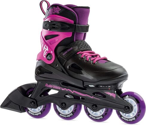 حذاء تزلج مضمّن للياقة البدنية قابل للتعديل للفتيات من Rollerblade Fury، أسود ووردي، للصغار، أداء شبابي in Saudi Arabia