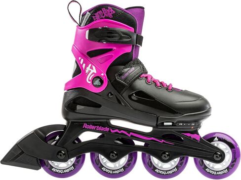 حذاء تزلج مضمّن للياقة البدنية قابل للتعديل للفتيات من Rollerblade Fury، أسود ووردي، للصغار، أداء شبابي in Saudi Arabia