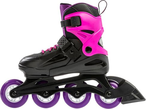 حذاء تزلج مضمّن للياقة البدنية قابل للتعديل للفتيات من Rollerblade Fury، أسود ووردي، للصغار، أداء شبابي in Saudi Arabia