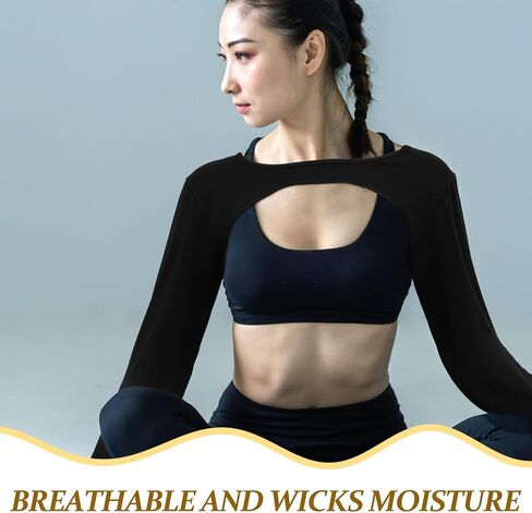 2 Pieces Shrug Women Crop Tops Cutout Workout Bolero Shrug for Ballet Yoga Sports Tee Casual Cropped Sweatshirts Black and White Standard Size for Most Women in Kuwait