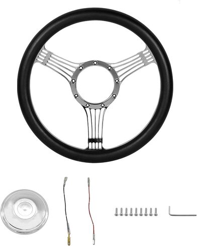 14'' x 2'' Billet Black Leather Half Wrap 9 Bolts Dish Steering Wheel with Horn Button,'Banjo Style' Steering Wheel Fits Most 1967-94 GM Chevy Fοrd in Saudi Arabia