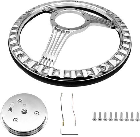 14'' x 2'' Billet Black Leather Half Wrap 9 Bolts Dish Steering Wheel with Horn Button,'Banjo Style' Steering Wheel Fits Most 1967-94 GM Chevy Fοrd in Saudi Arabia