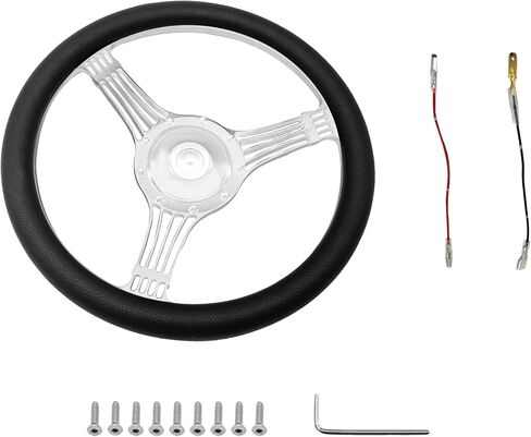 14'' x 2'' Billet Black Leather Half Wrap 9 Bolts Dish Steering Wheel with Horn Button,'Banjo Style' Steering Wheel Fits Most 1967-94 GM Chevy Fοrd in Saudi Arabia