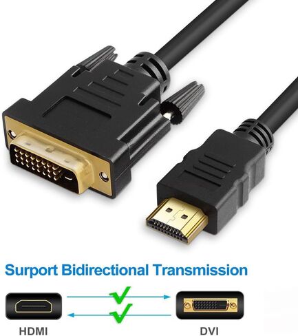 كابل محول DVI إلى HDMI بطول 6 أقدام، كابل HDMI إلى DVI-D مطلي بالذهب ثنائي الاتجاه، حزمة واحدة، أسود in Saudi Arabia