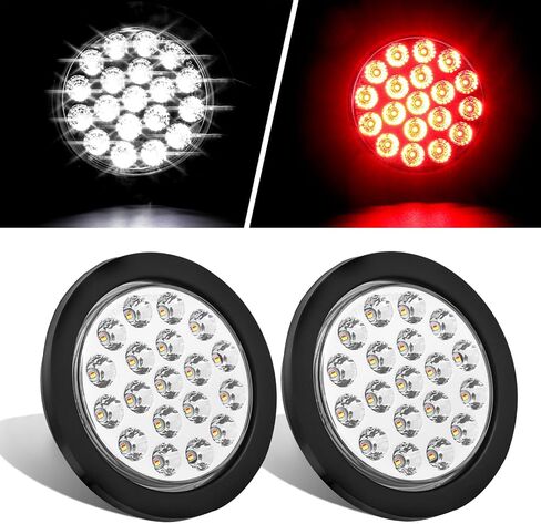 LIMICAR 4" Trailer Lights, 19 LED Trailer Light Kit, 2PCS Round Stop Brake Lights Backup Reverse Lights w/Rubber Grommets & 3-Prong Wire Pigtails, LED Trailer Lights Kit for Utility Trailer in Saudi Arabia