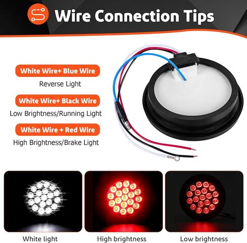 LIMICAR 4" Trailer Lights, 19 LED Trailer Light Kit, 2PCS Round Stop Brake Lights Backup Reverse Lights w/Rubber Grommets & 3-Prong Wire Pigtails, LED Trailer Lights Kit for Utility Trailer in Saudi Arabia