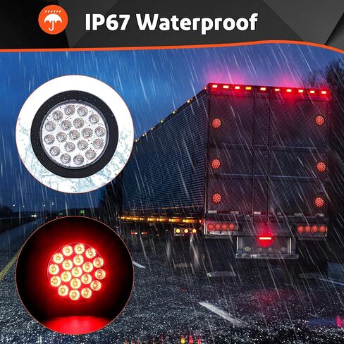 LIMICAR 4" Trailer Lights, 19 LED Trailer Light Kit, 2PCS Round Stop Brake Lights Backup Reverse Lights w/Rubber Grommets & 3-Prong Wire Pigtails, LED Trailer Lights Kit for Utility Trailer in Saudi Arabia