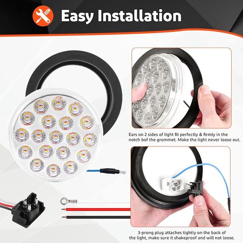LIMICAR 4" Trailer Lights, 19 LED Trailer Light Kit, 2PCS Round Stop Brake Lights Backup Reverse Lights w/Rubber Grommets & 3-Prong Wire Pigtails, LED Trailer Lights Kit for Utility Trailer in Saudi Arabia