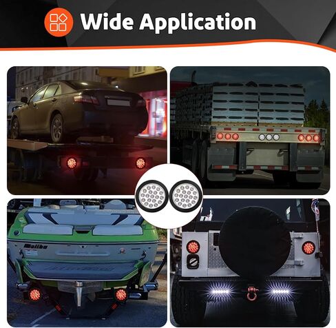 LIMICAR 4" Trailer Lights, 19 LED Trailer Light Kit, 2PCS Round Stop Brake Lights Backup Reverse Lights w/Rubber Grommets & 3-Prong Wire Pigtails, LED Trailer Lights Kit for Utility Trailer in Saudi Arabia