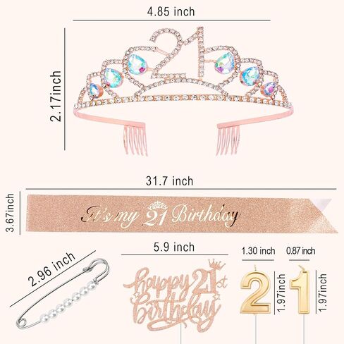 Jaciya 21st Birthday Decorations for Her Rose Gold 21st Birthday Crown It's my 21 Birthday Sash and Pearl Pin 21 Birthday Candle and Happy 21st Birthday Cake Topper 21st Birthday Decorations Party in Kuwait
