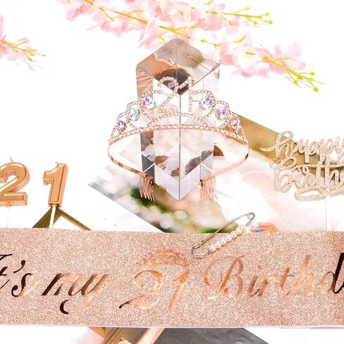 Jaciya 21st Birthday Decorations for Her Rose Gold 21st Birthday Crown It's my 21 Birthday Sash and Pearl Pin 21 Birthday Candle and Happy 21st Birthday Cake Topper 21st Birthday Decorations Party in Kuwait