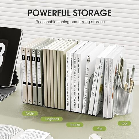 Transparent Acrylic File Organizer for Desk,Magazine Holder organizing Rack, Bookshelf withpen Holder,workspace Classifier, Desk Accessories, Wallet/Handbag Storage Rack (4 Sections) in Kuwait