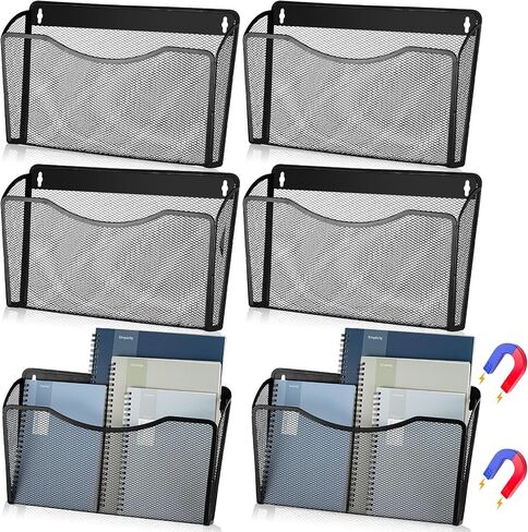 6 Pcs Magnetic File Holder Without Drilling Installation Magnetic Wall File Organizer Black Magnetic Folders for Classroom Magnetic Paper Holder for Refrigerator Whiteboard Office Kitchen in Saudi Arabia