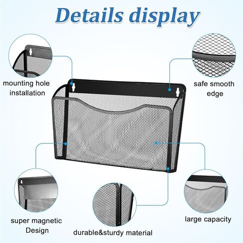 6 Pcs Magnetic File Holder Without Drilling Installation Magnetic Wall File Organizer Black Magnetic Folders for Classroom Magnetic Paper Holder for Refrigerator Whiteboard Office Kitchen in Saudi Arabia