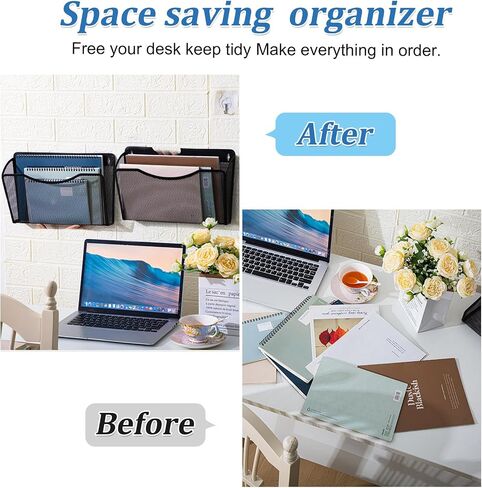 6 Pcs Magnetic File Holder Without Drilling Installation Magnetic Wall File Organizer Black Magnetic Folders for Classroom Magnetic Paper Holder for Refrigerator Whiteboard Office Kitchen in Saudi Arabia