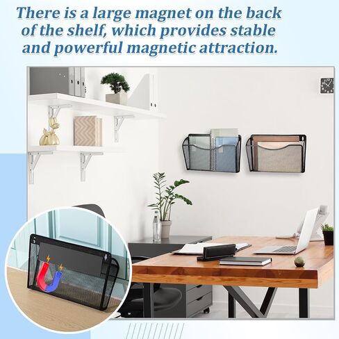 6 Pcs Magnetic File Holder Without Drilling Installation Magnetic Wall File Organizer Black Magnetic Folders for Classroom Magnetic Paper Holder for Refrigerator Whiteboard Office Kitchen in Saudi Arabia