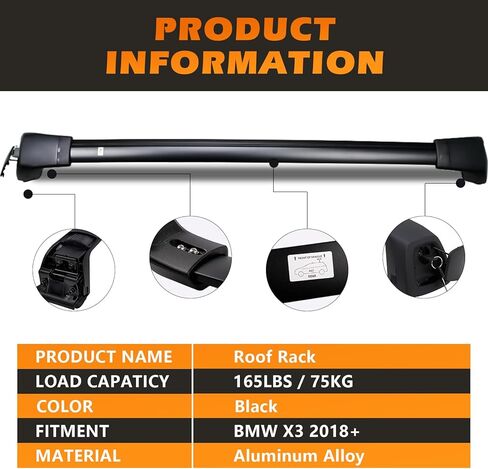 Roof Racks Aluminum Alloy ONLY Structure Rail Cross Bars Rail Fit for BMW X3 2019 2020 2021 2022 2023 2024 Rack Crossbar Black in Kuwait