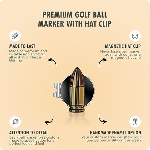 علامة كرة الجولف Bullet - ملحقات جولف فاخرة من المينا - علامة كرة جولف مقاس 1.25 بوصة × 2 مم - مصممة خصيصًا بمشبك قبعة مغناطيسي - لإضفاء طابع شخصي على لعبة الجولف الخاصة بك in Kuwait