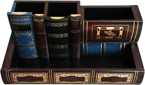 Tosnail Decorative Pen Holder with Storage Compartment, Wooden Pencil Holder and Organizer, Antique Library Books Design Pen Cup Caddy for Office Supplies, Countertop, Desk, Table in Saudi Arabia