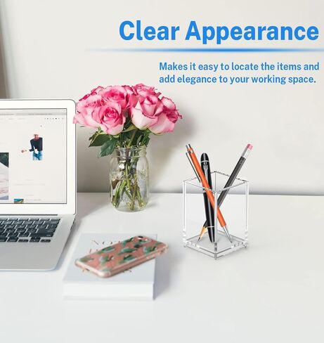 حامل أقلام للمكتب، 2 كوب شفاف للأقلام، حامل أقلام بلاستيكي، منظم قلم تحديد أنيق، حامل فرشاة المكياج، منظم ملحقات المكتب للمنزل والمدرسة والمكتب in Kuwait