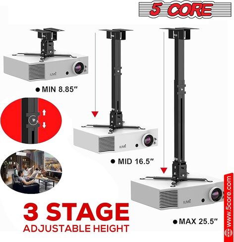 5 CORE Projector Ceiling Mount Universal White Extendable HD Projector Stand Bracket TILT Wall Mount Hanger Supports up to 40 lbs Mounting for Most Projectors Video PS 01 WH in Saudi Arabia