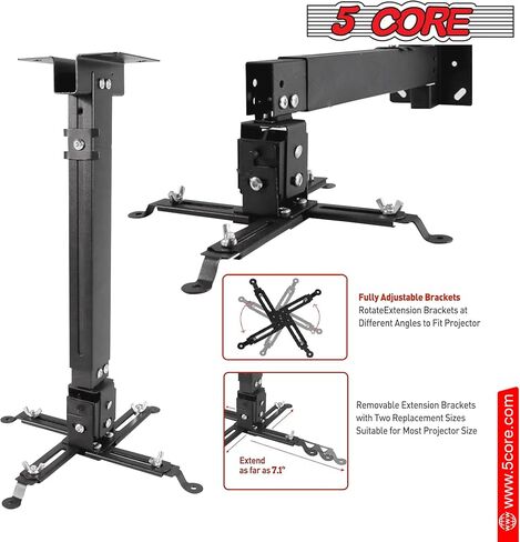 5 CORE Projector Ceiling Mount Universal White Extendable HD Projector Stand Bracket TILT Wall Mount Hanger Supports up to 40 lbs Mounting for Most Projectors Video PS 01 WH in Saudi Arabia
