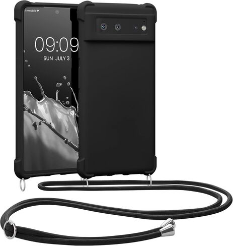 حافظة كروس kwmobile متوافقة مع حافظة Google Pixel 6 - غطاء سيليكون TPU مع حزام - أسود in Saudi Arabia